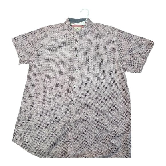 Steel & Jelly Men's Short Sleeve Button-Up Shirt Pink Geometric Pattern Size XL - Picture 3 of 9